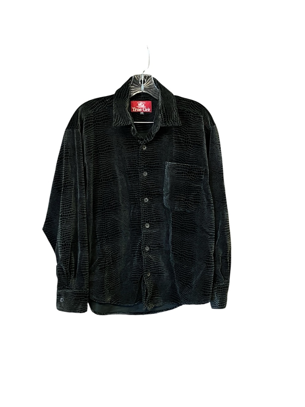 True Grit Black Croc Print Velvet Button Front Shirt Jacket XS Y2K Grunge Gothic